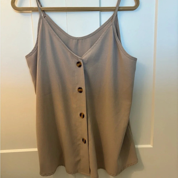 Amazon Women’s Beige Tank Top Brown Buttons Blouse Size L - Picture 2 of 4